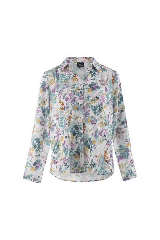 Today Only – Don’t Miss It!Johnny collar printed Rayon Blouse | Mint Lilac Garden | 6324AR