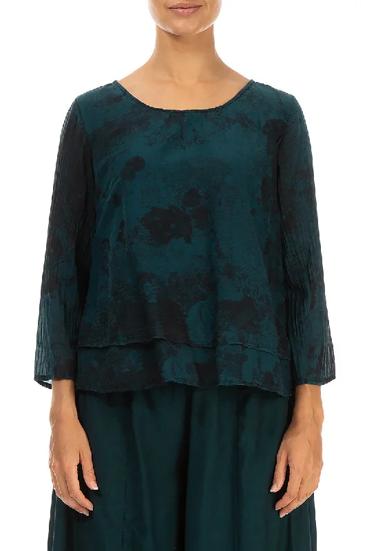 Every Deal is a Steal!Layered Emerald Marble Silk Cotton Blouse