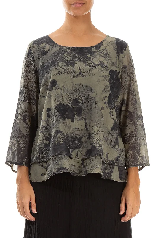Special Offer – Act Fast!Layered Silver Sage Marble Silk Cotton Blouse