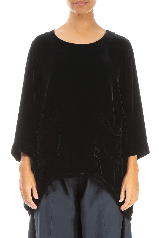 Steals and Deals Await!Longer Back Midnight Blue Silk Velvet Tunic