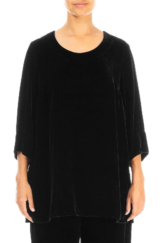 Get Ready to Save!Loose Black Silk Velvet Blouse