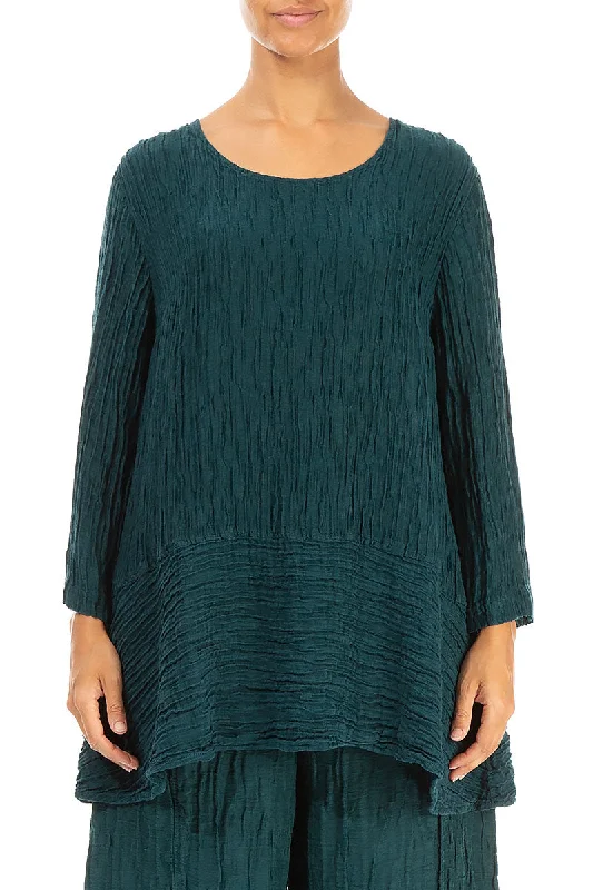 Shop More, Spend Less!Loose Crinkled Emerald Silk Tunic