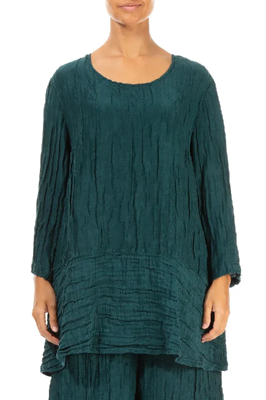 Your Best Deals Are Here!Loose Emerald Silk Linen Tunic