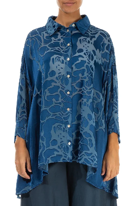 Great Deals, Just for You!Loose Floral Azure Silk Shirt