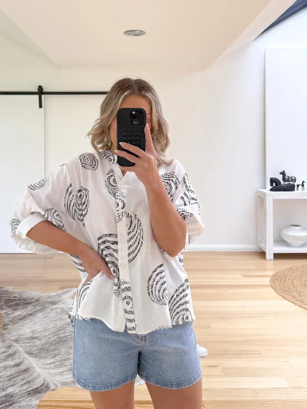One Day Only – Huge Savings!Mimi Blouse - White Swirl