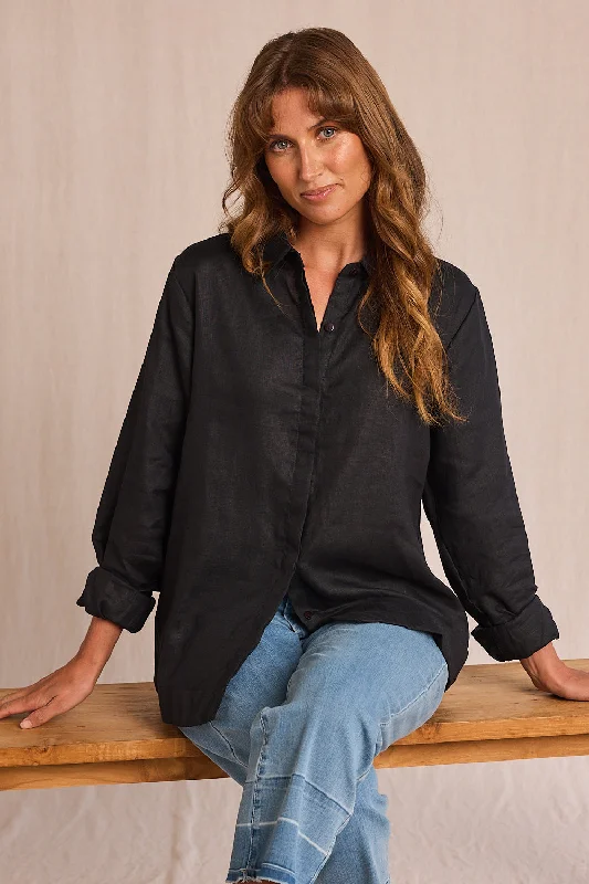 Flash Deals – Act Quickly!Oversized Linen Boyfriend Shirt in Black