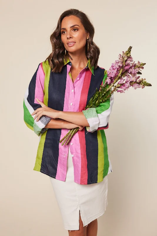 Get More for Less!Oversized Linen Boyfriend Shirt in Treviso Stripe