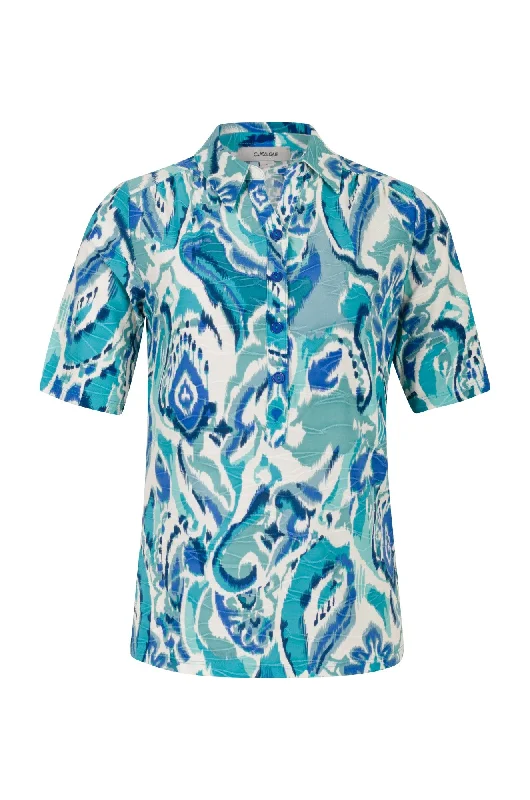 Mega Sale Happening Now!Polyester blend Polo Top | Sage Blues Abstract | 9122A1