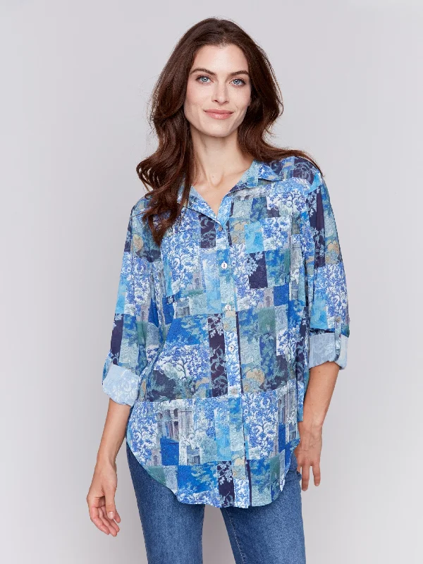 Your Exclusive Offer Awaits!Printed Button-Front Blouse - Eden