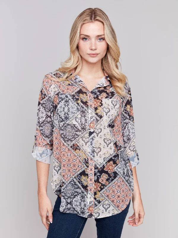 Buy More, Save More!Printed Button-Front Blouse - Paisley