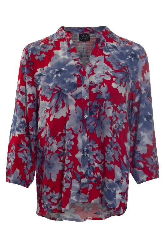 Instant Savings Await!Printed Rayon Nehru collar Blouse | Red Indigo Flower | 6323AR
