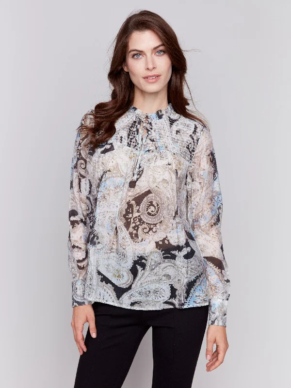 Shop Before It’s Gone!Printed Voile Blouse - Aqua
