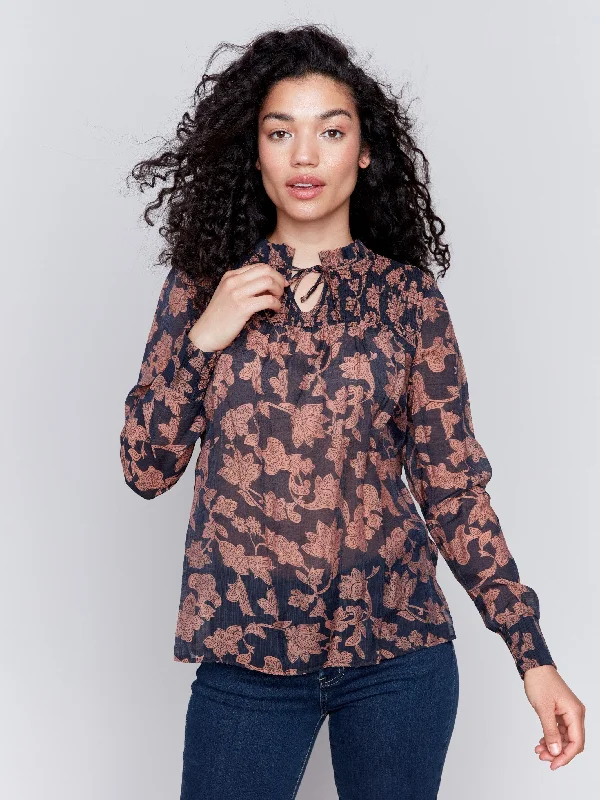 Save Money, Shop Happy!Printed Voile Blouse - Rococo