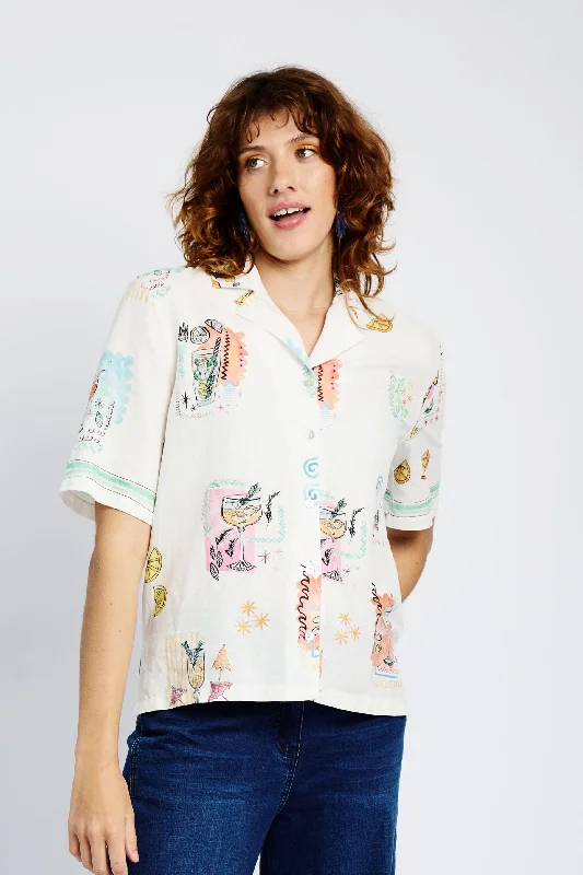 Enjoy Huge Discounts Now!Revere Collar Linen Shirt with Cocktail Print