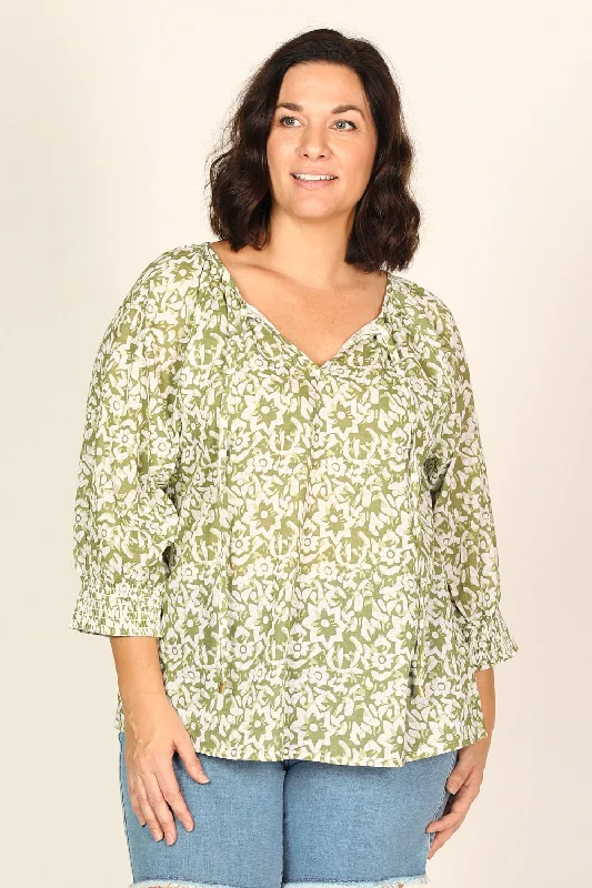 Shop Before It’s Gone!Robin Peasant Top in Shibori Olive
