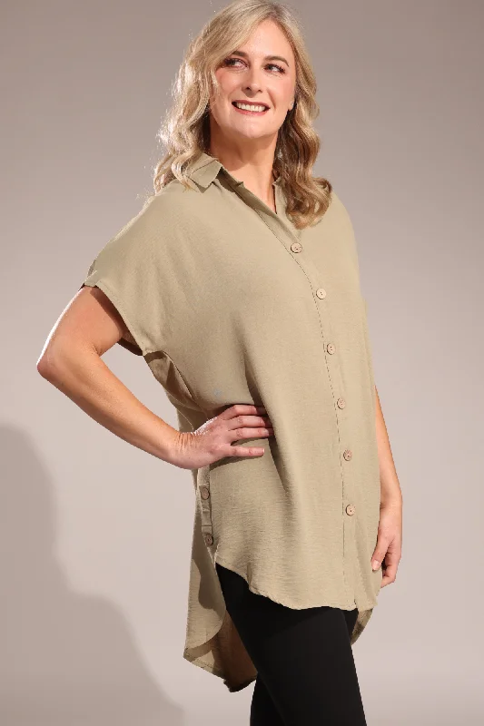 Your Discount is Waiting!Long-line casual look Shirt | KHAKI | 0502A1