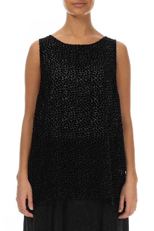 Seasonal Sale – Shop Now!Sleeveless Devoré Dot Black Silk Velvet Blouse