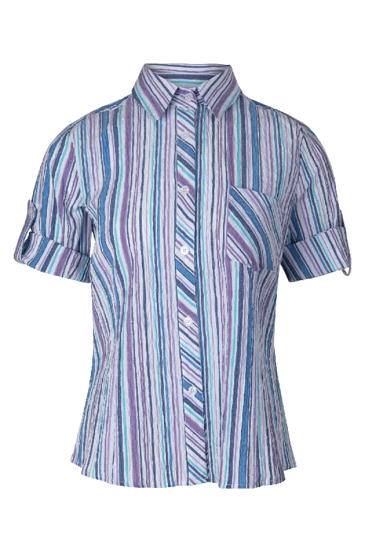 Enjoy Huge Discounts Now!Stripe Seersucker Shirt | Purple Lilacs | 6711A1