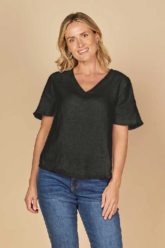 Sale Alert – Get Ready to Shop!Tamara Flutter Sleeve Linen Top in Black