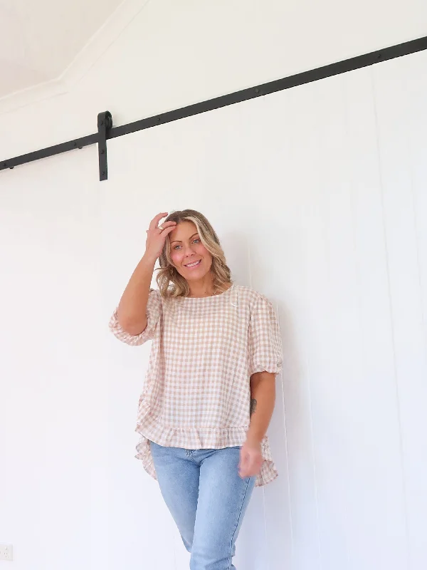 Massive Price Cuts!Tibby Blouse- Beige Gingham