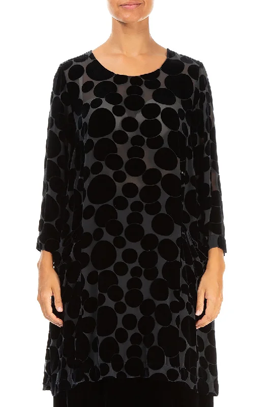 Get It Before It’s Gone!Two Pockets Devoré Bubbles Midnight Blue Silk Velvet Tunic