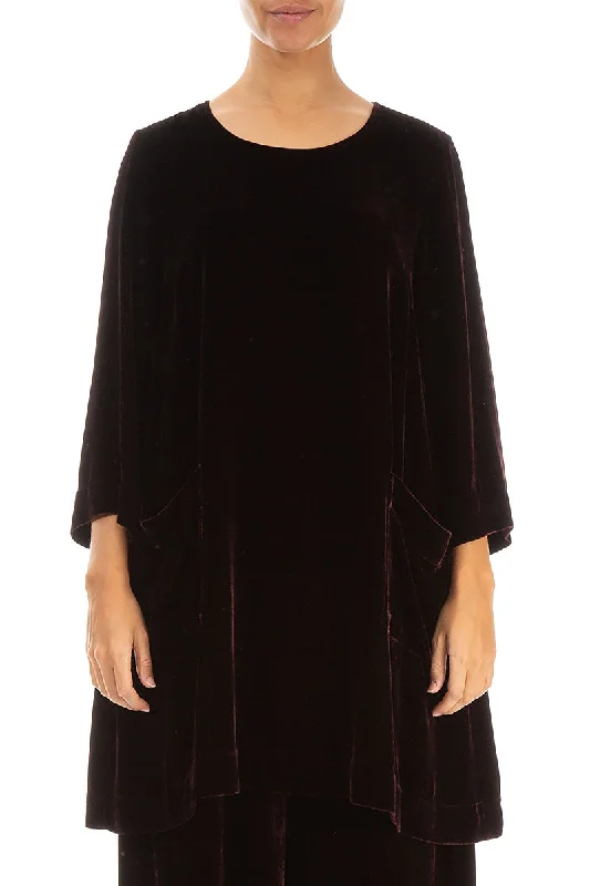 Must-Have Deals Inside!Two Pockets Merlot Silk Velvet Tunic