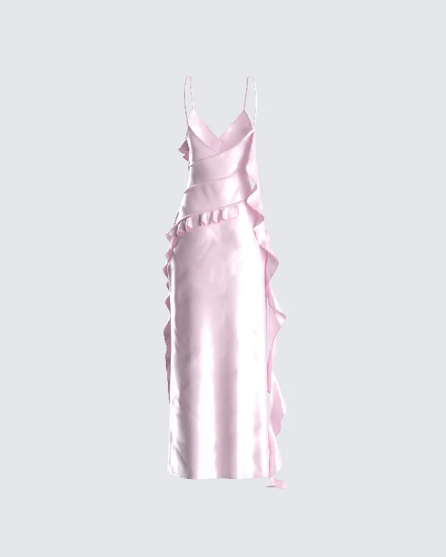 Score Big Savings Today!Poppy Pink Ruffle Maxi Dress